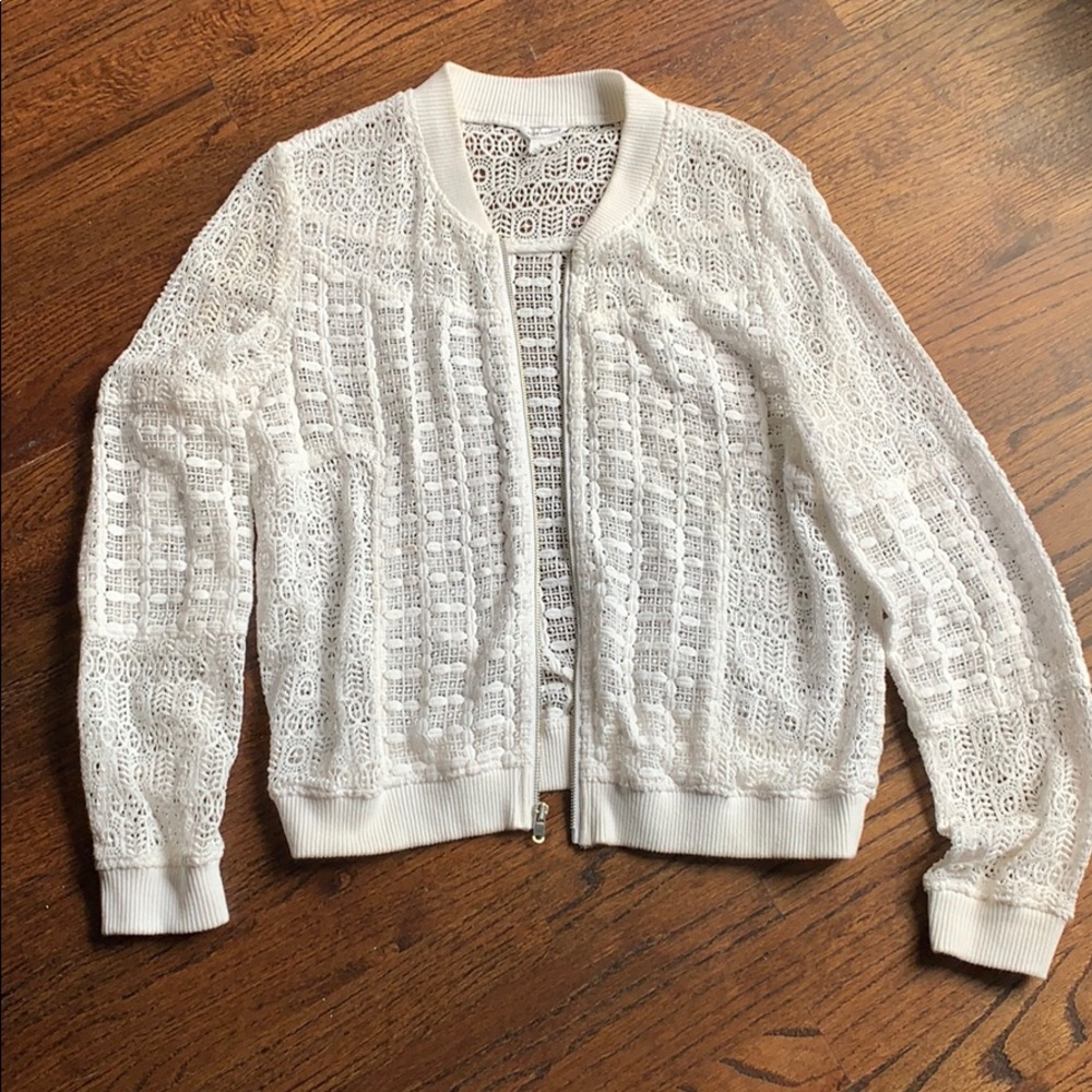 Club Monaco Arlet Lace Bomber Full Zip Jacket White M